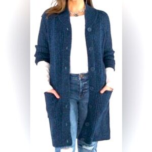 Cabi Trail Cardigan Cable Knit Speckled Long Line Small Blue Fall Cozy Academia